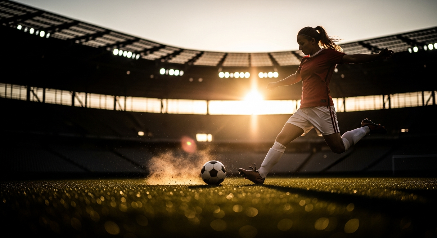 Soccer player striking ball